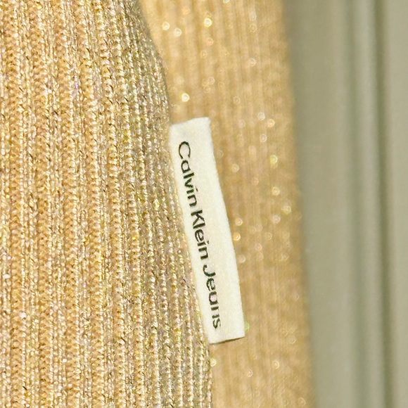 NWT Calvin Klein Rib Knit Tops Metallic Sweater turtleneck  XS Gold - Picture 6 of 10